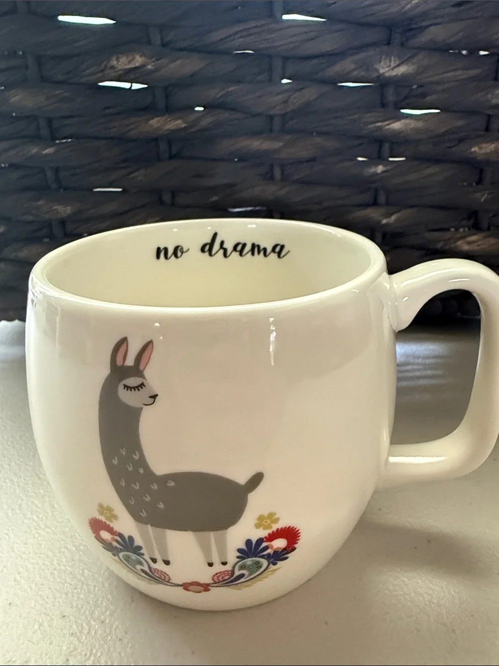 Opalhouse White Porcelain Mug with Gray Llama and Floral Motif - No Drama Llama